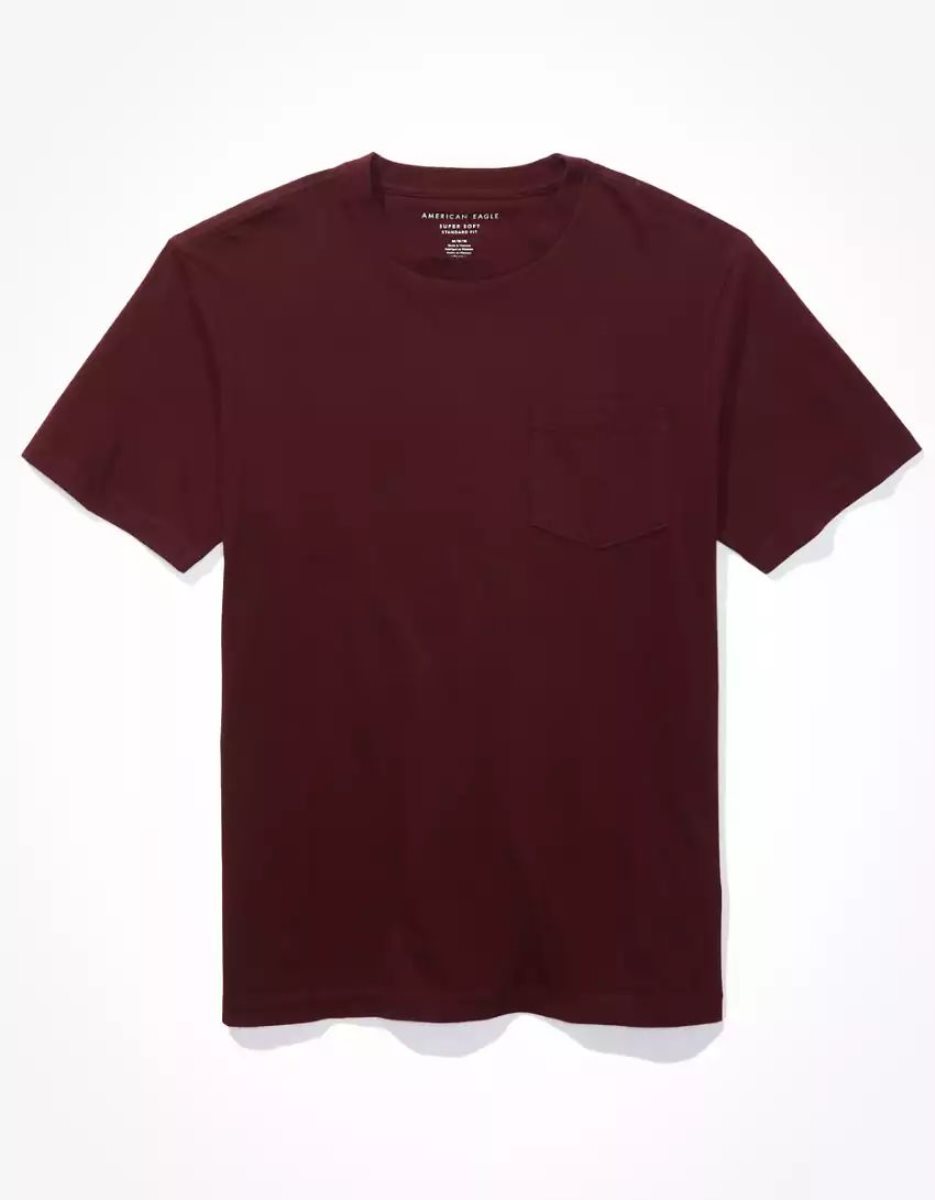 T Shirts American Eagle AE Super Soft Legend Pocket Bordeaux Homme | WCS-44661856